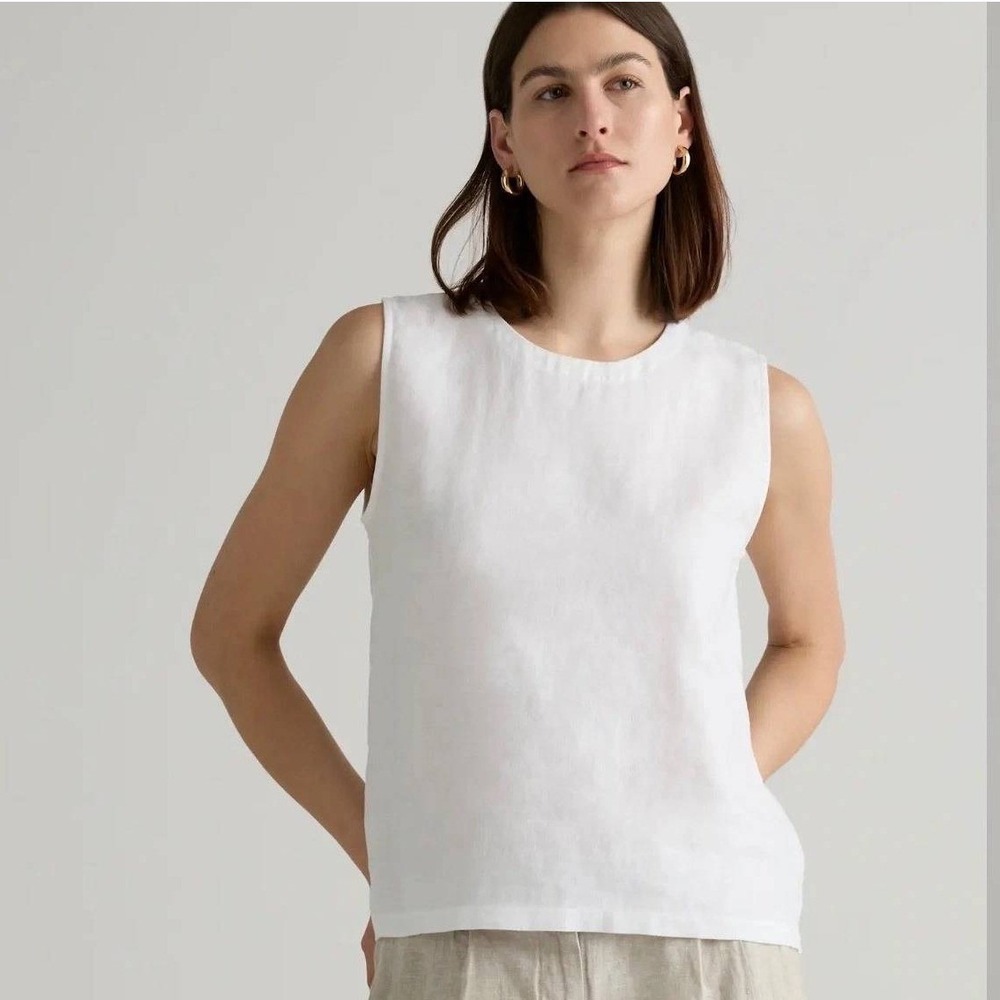 Quince White Sleeveless Linen Shell